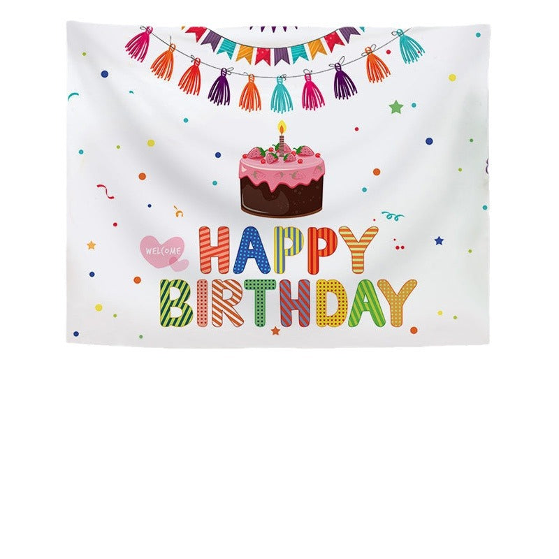 Customizable Happy Birthday Tapestry for Classroom & Office Decor, Festive Photo Booth Prop